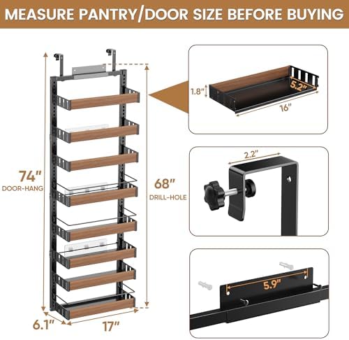 8 Tier Over The Door Pantry Organizer, 2 IN 1 Wall Mount or Hanging Spice Rack Seasoning Shelves with Adjustable Basket, Back of Door Organizer and Storage for Kitchen Cabinet and Room Closet - Image 3