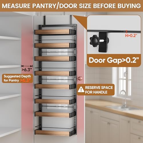 8 Tier Over The Door Pantry Organizer, 2 IN 1 Wall Mount or Hanging Spice Rack Seasoning Shelves with Adjustable Basket, Back of Door Organizer and Storage for Kitchen Cabinet and Room Closet - Image 4