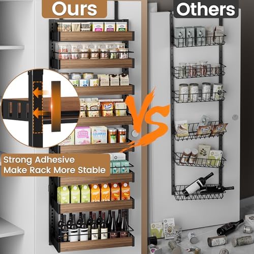 8 Tier Over The Door Pantry Organizer, 2 IN 1 Wall Mount or Hanging Spice Rack Seasoning Shelves with Adjustable Basket, Back of Door Organizer and Storage for Kitchen Cabinet and Room Closet - Image 7
