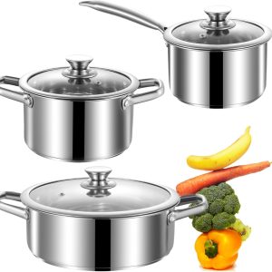 Stainless Steel pots and pans set, 6 Piece Nonstick Induction Kitchen Cookware Set, Works with Induction/Electric and Gas Cooktops, Nonstick, Oven Safe, Camping Cookware