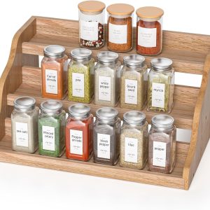 Tiered Spice Rack Organizer for Cabinet, Wooden Spice Rack for Countertop, Spice Shelf organizer Spice Organization for Cabinet